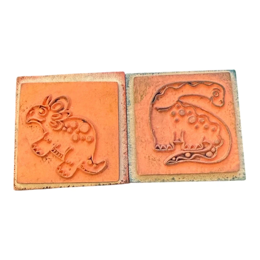 Set of 2 Dinosaur Brontosaurus & Triceratop Rubber Stamp